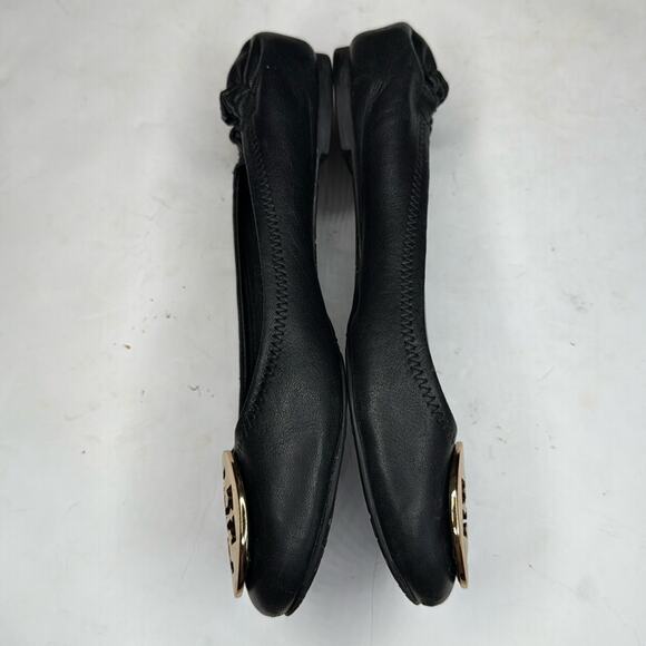 TORY BURCH Classic Reva Gold Metal Logo Black Ballet Flats S-327 SZ 8.5 - Picture 3 of 9